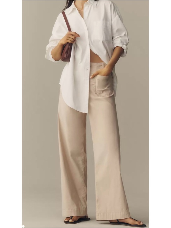 Maeve Pants - Wide-Leg High-Rise Pants in Light Beige